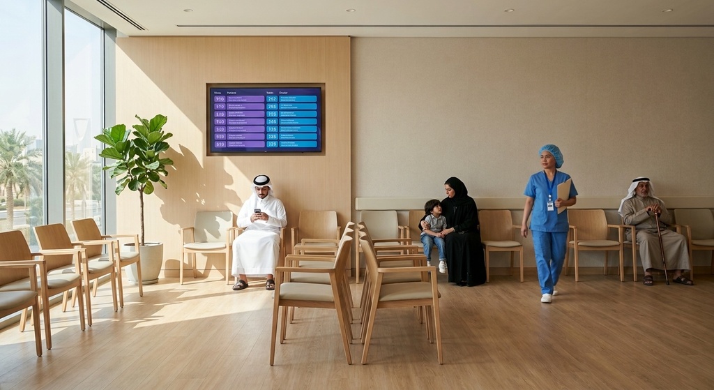 The waiting area and the token screen